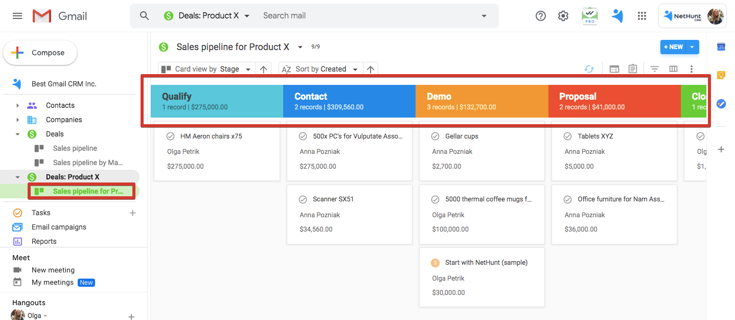 Pipeline stages in NetHunt CRM