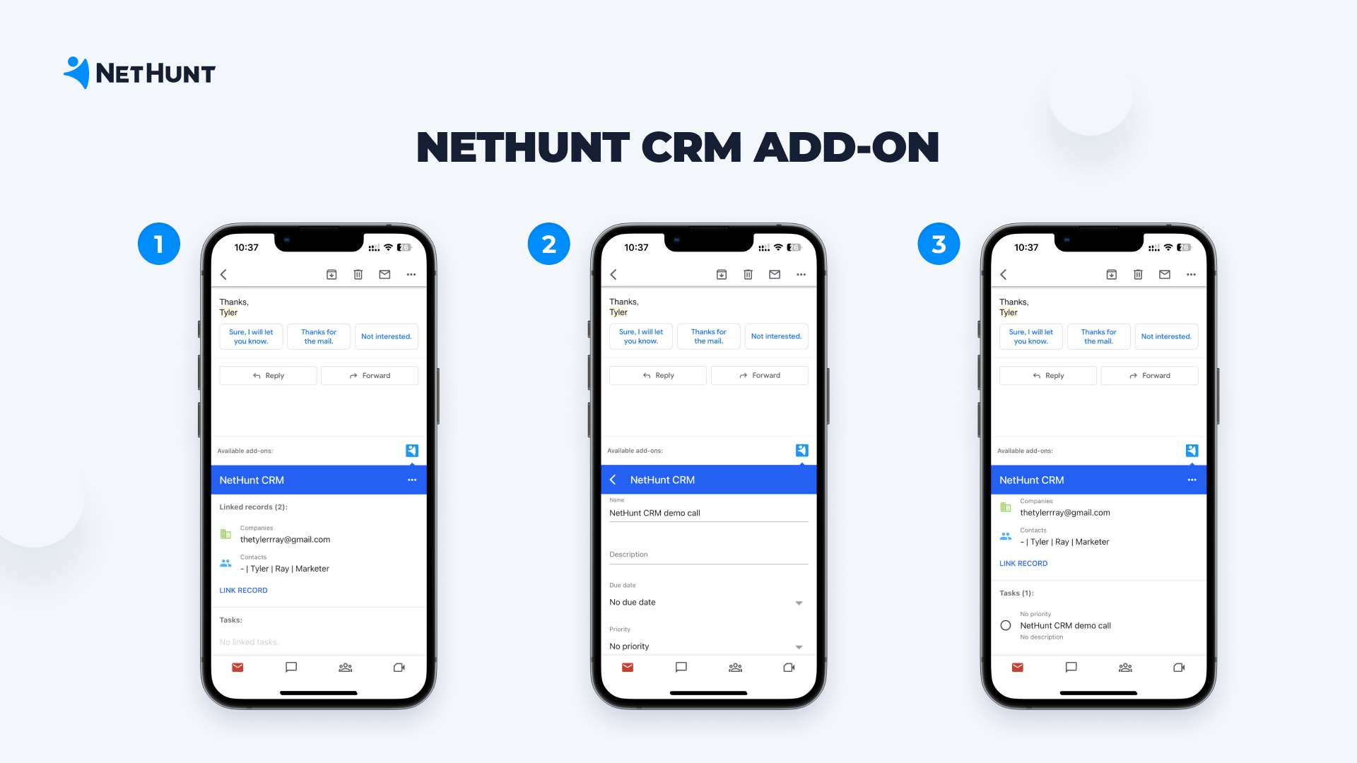 NetHunt CRM add-on for Gmail - actions performed