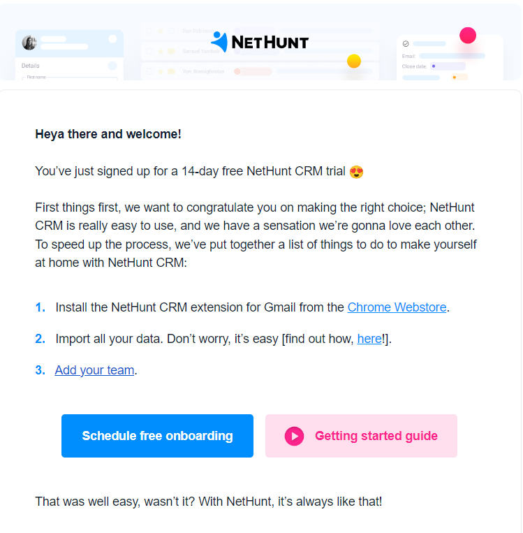 An example of a transactional email from NetHunt CRM