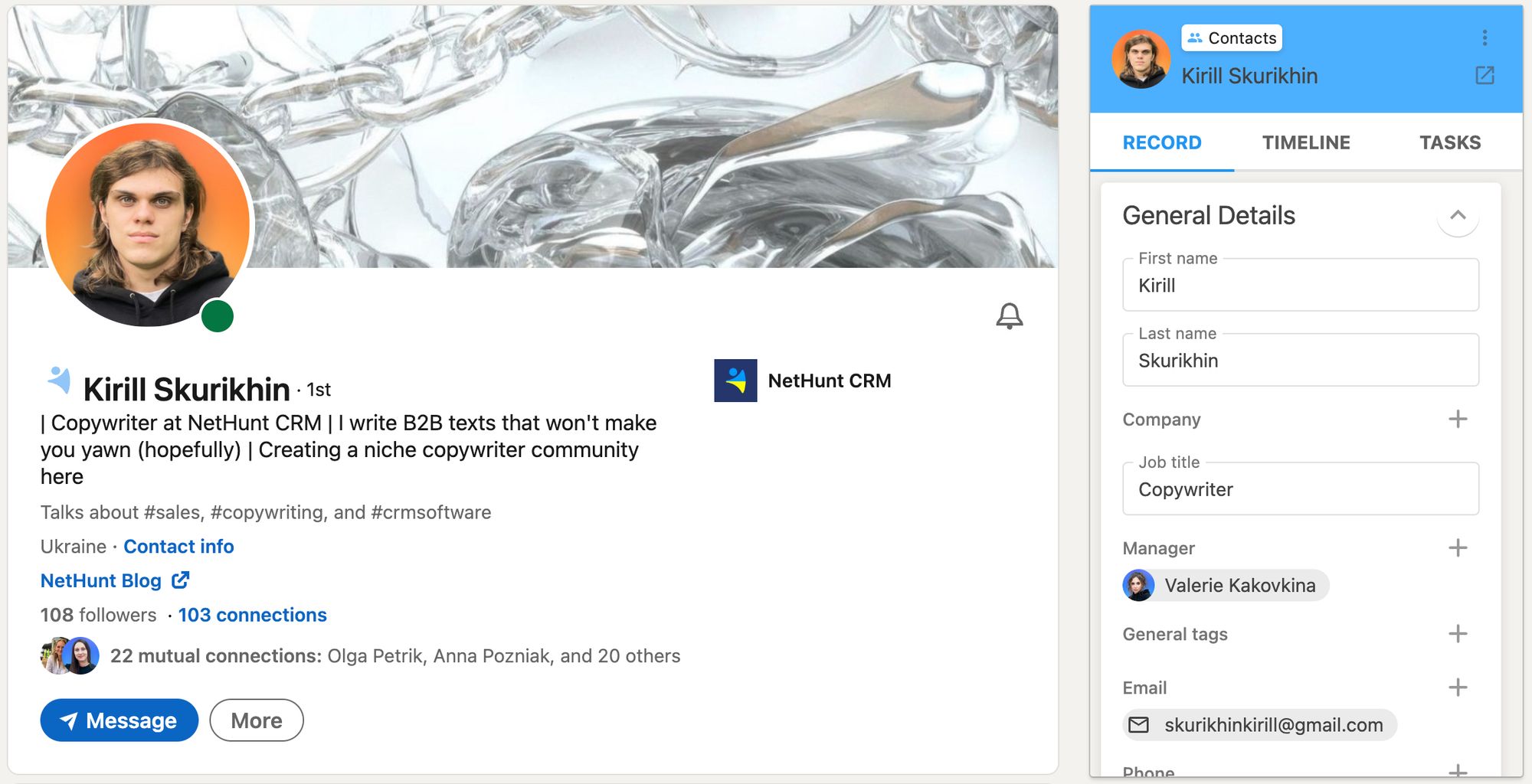 NetHunt CRM integration with LinkedIn