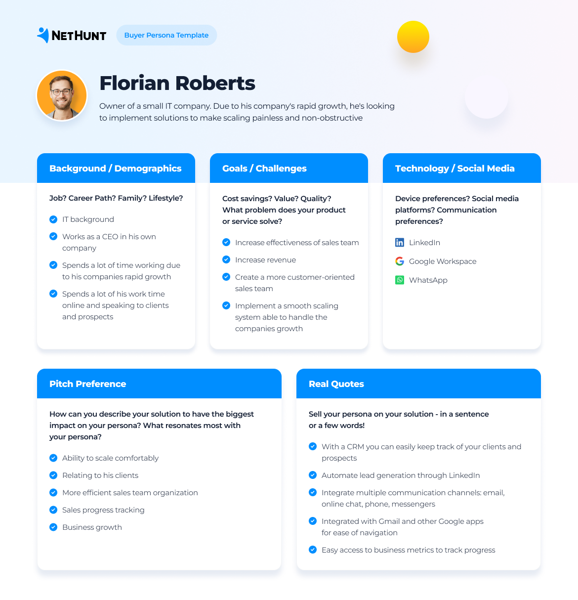 An example of buyer persona by NetHunt