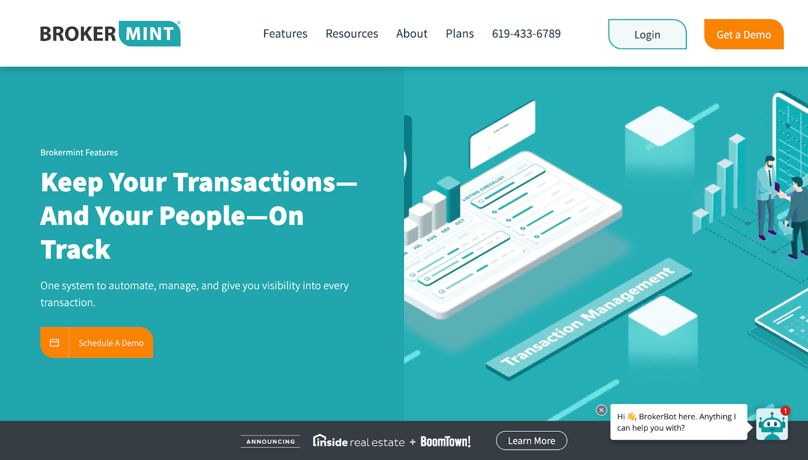 Screenshot of the Brokermint transaction management system website homepage