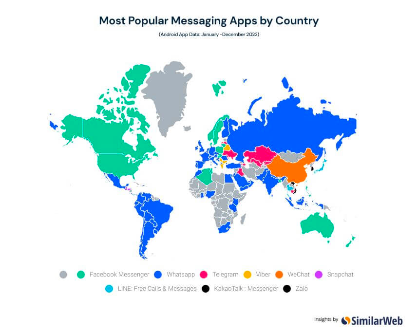 Most popular messaging apps by country