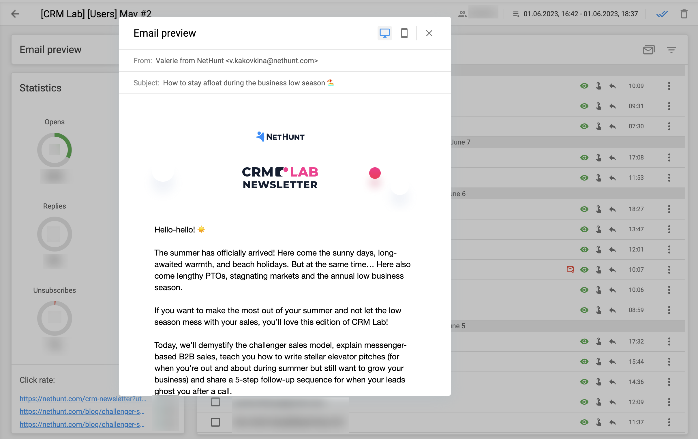 Email campaign in NetHunt CRM