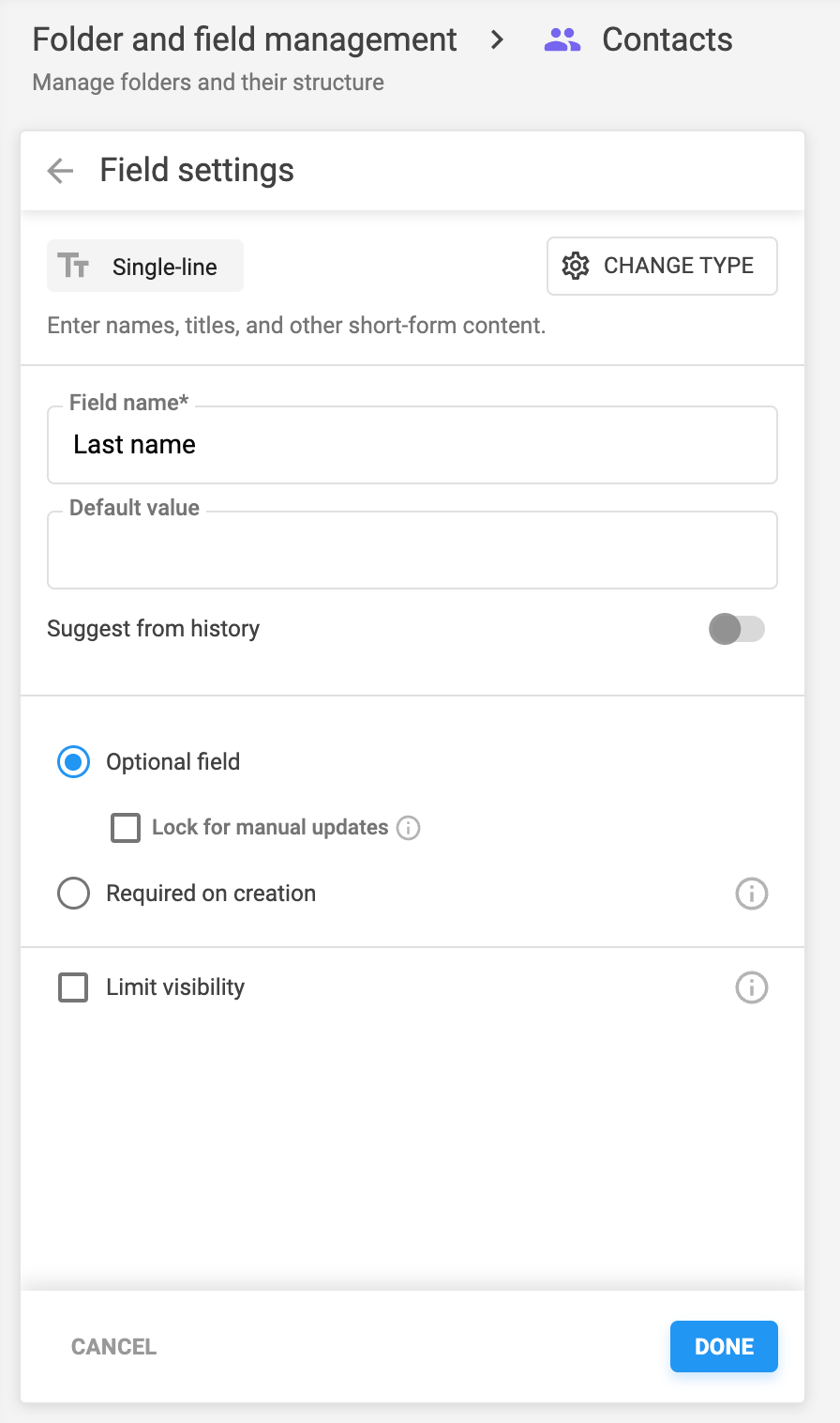 Field management in NetHunt CRM