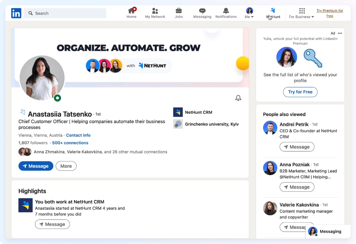 NetHunt CRM integration with LinkedIn