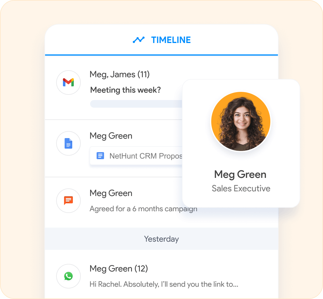 Communications timeline feed for salespeople in NetHunt CRM
