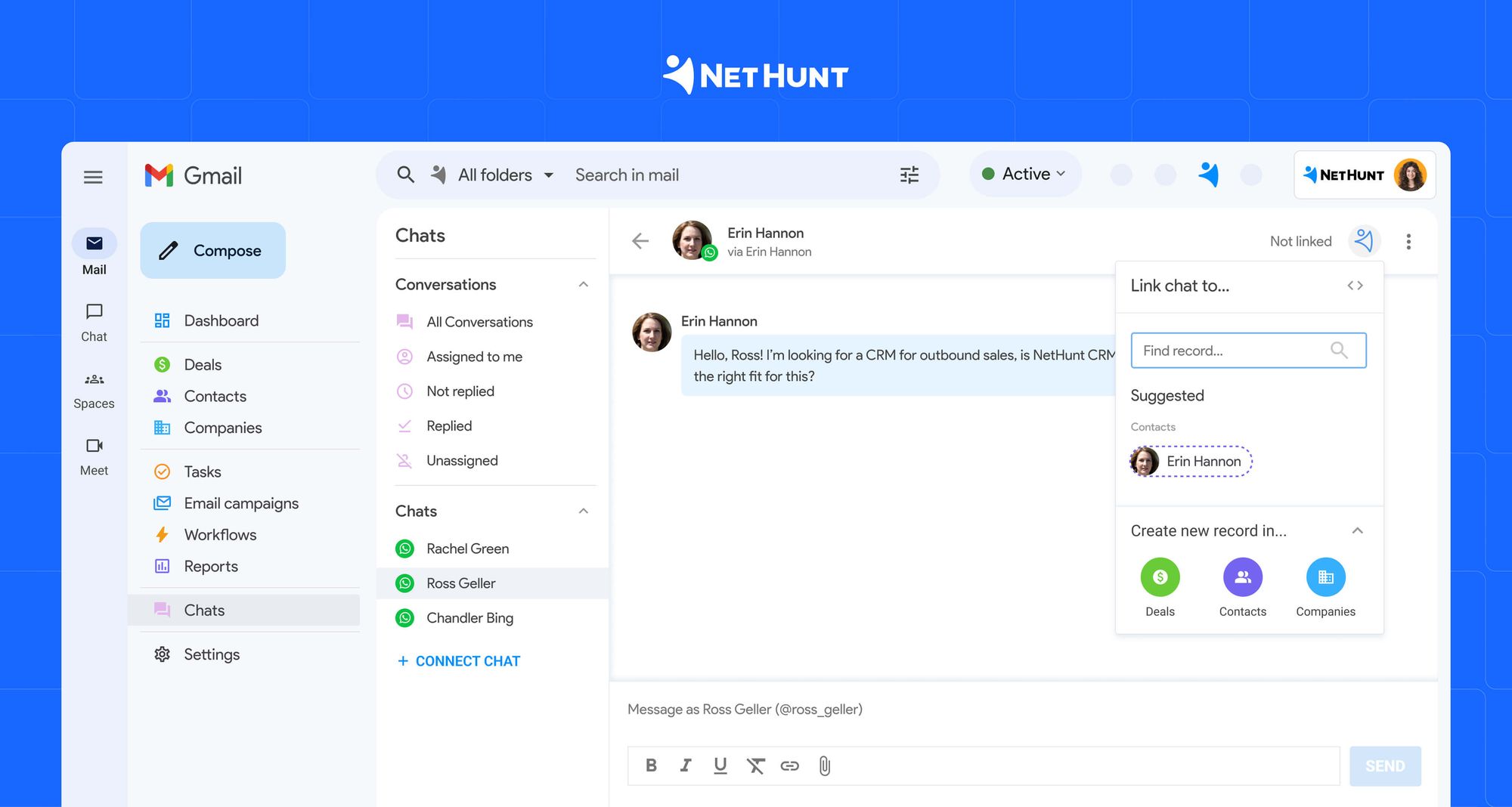 NetHunt CRM integration with WhatsApp