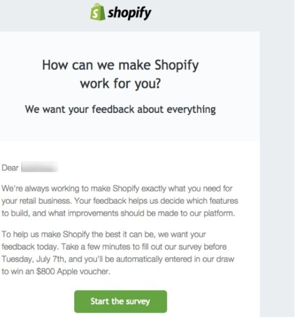 Shopify feedback email