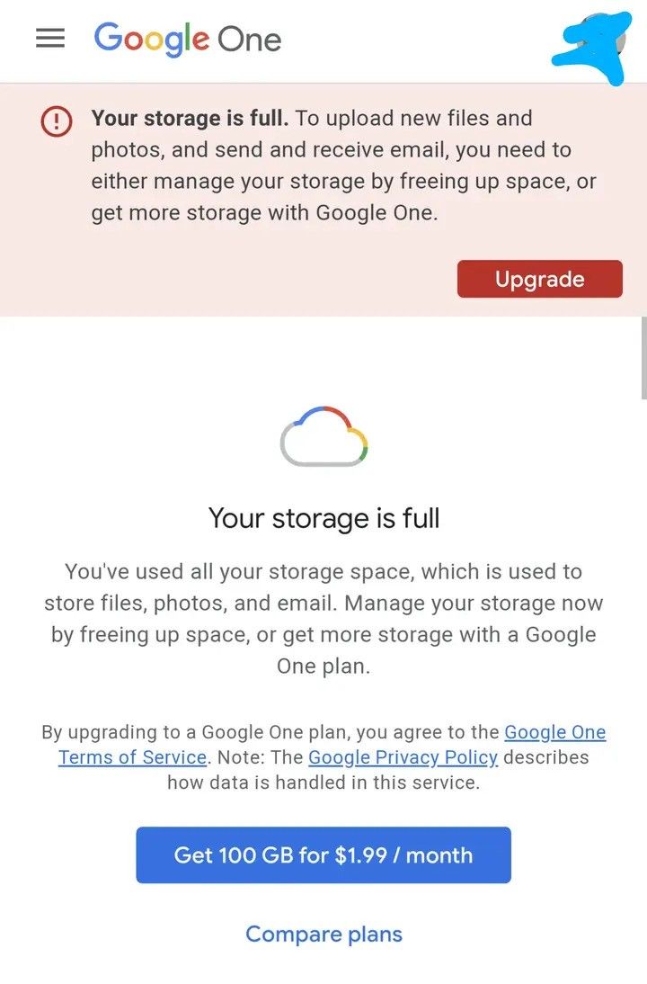 Google Drive upselling example