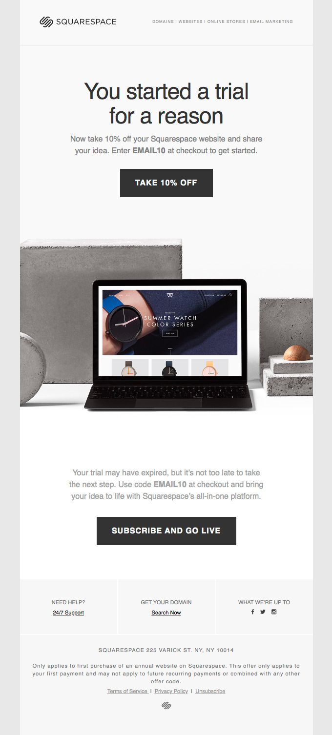 Squarespace upselling email example
