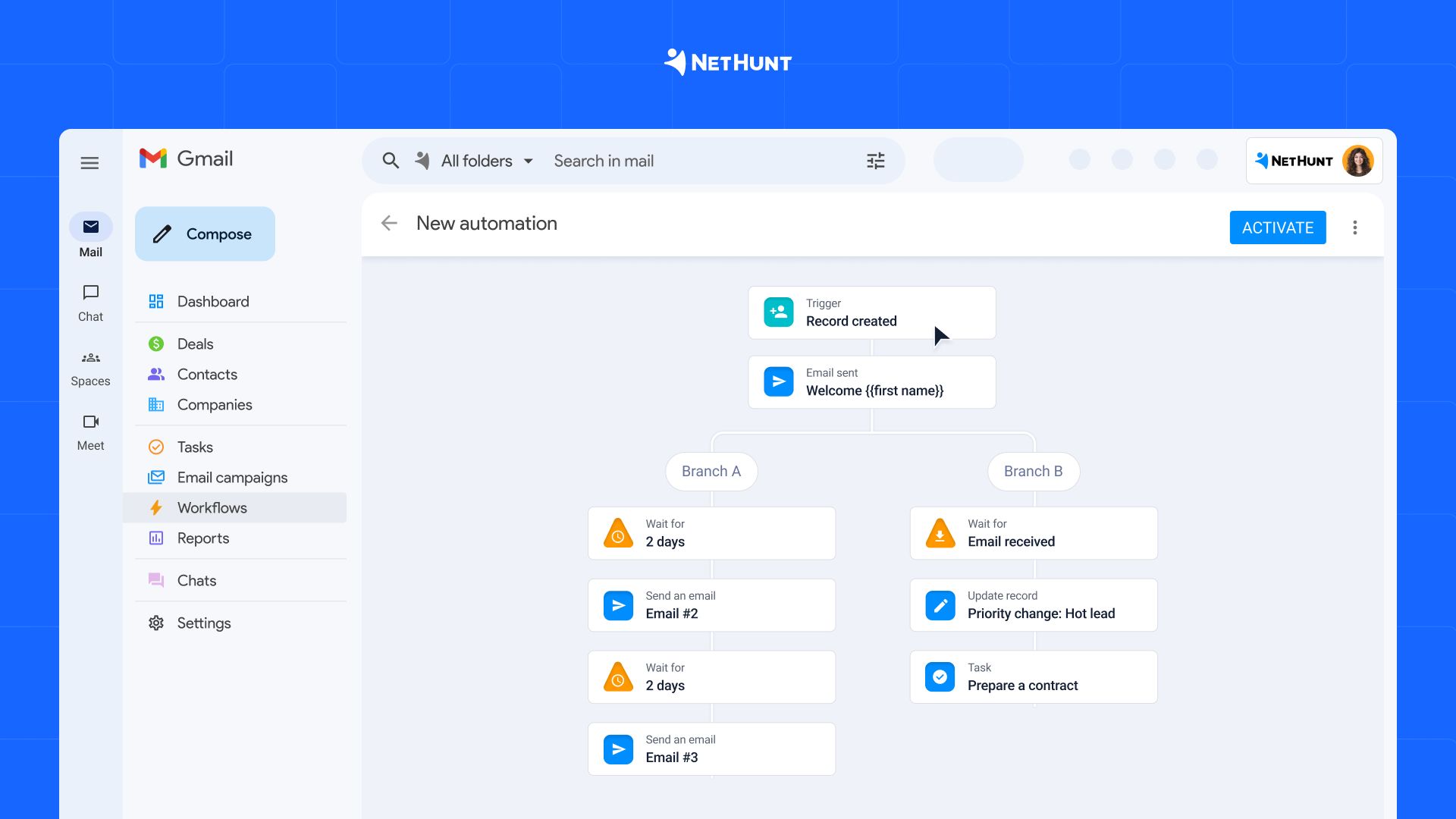 Workflow automation in NetHunt CRM