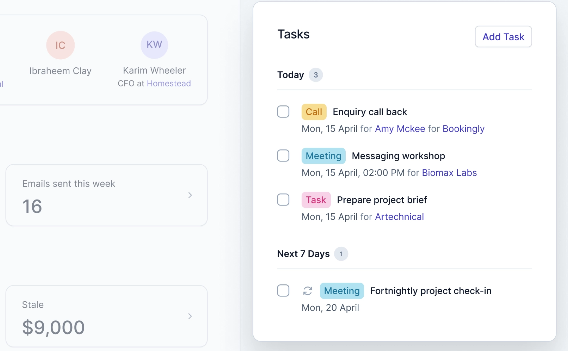 Task cards in Capsule CRM