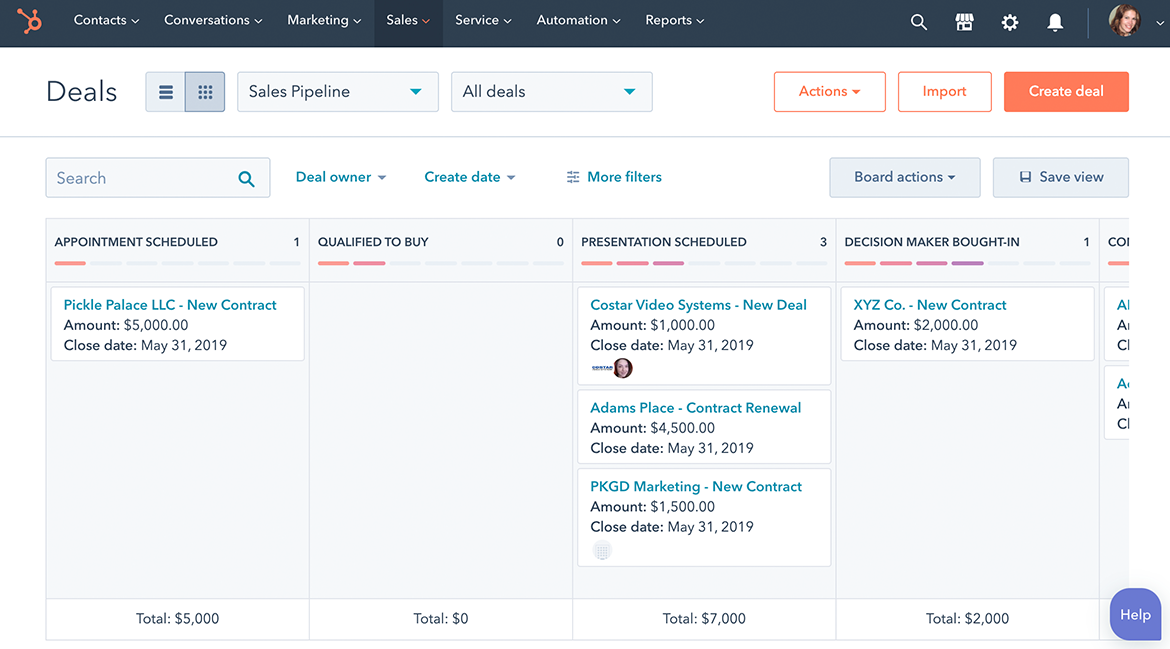 Deal management in HubSpot CRM — Pipedrive CRM alternative