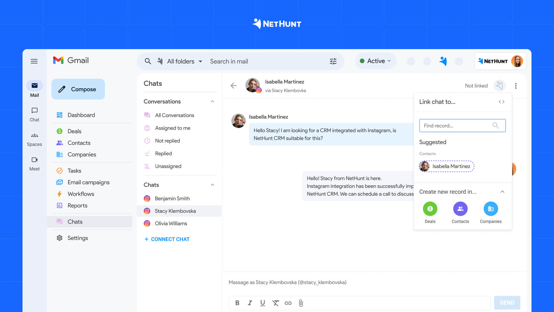 Communicating with Instagram leads in NetHunt CRM