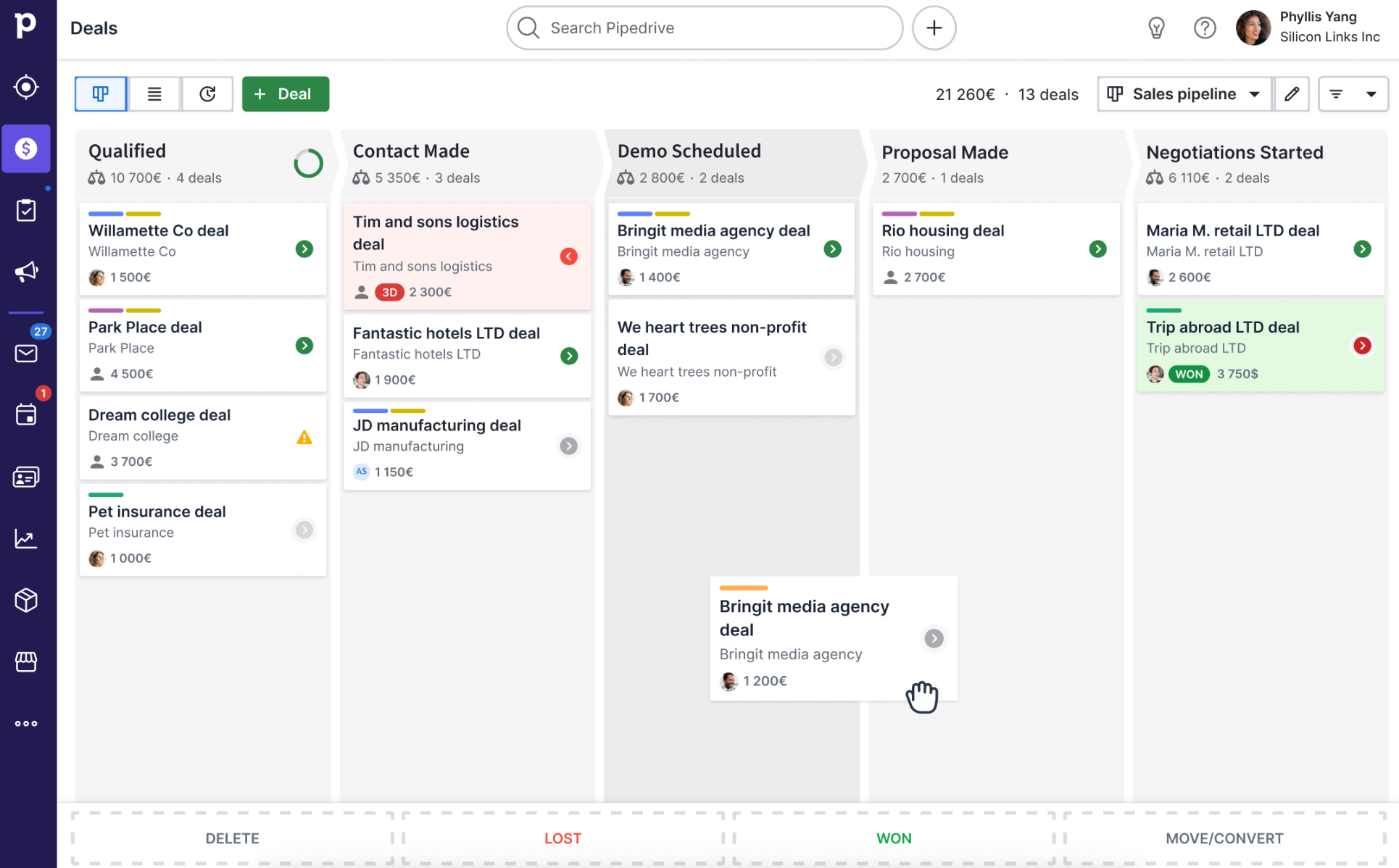 Sales pipelines in Pipedrive CRM