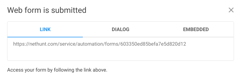 Access your web form with NetHunt CRM
