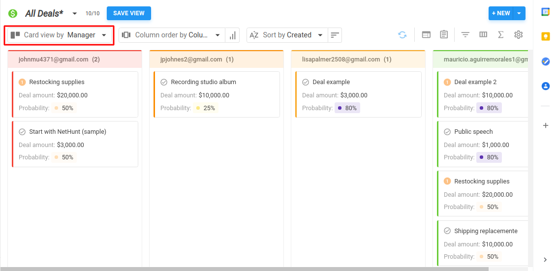 Group your deals by field in NetHunt CRM