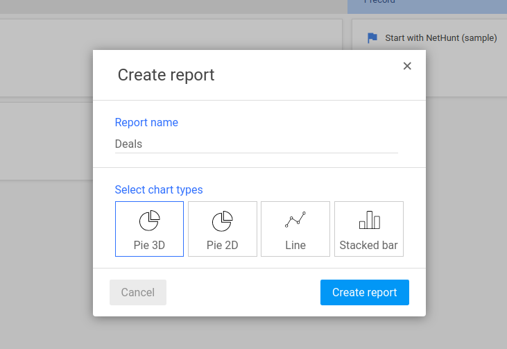 Choose the format of your report in NetHunt CRM