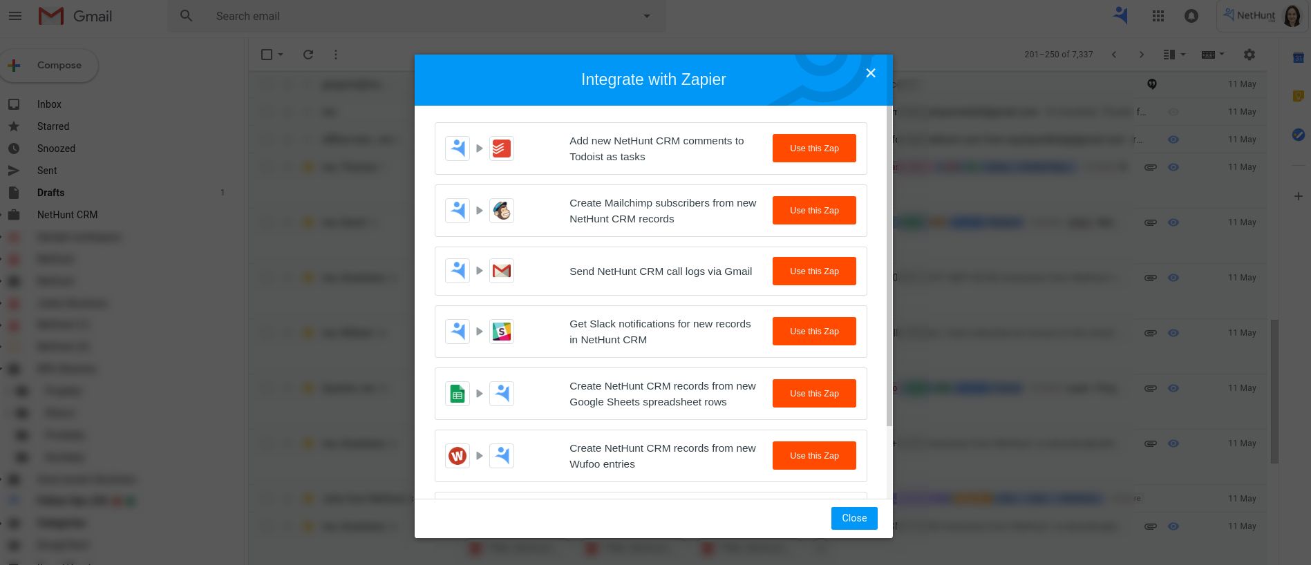 Choosing a Zap for NetHunt