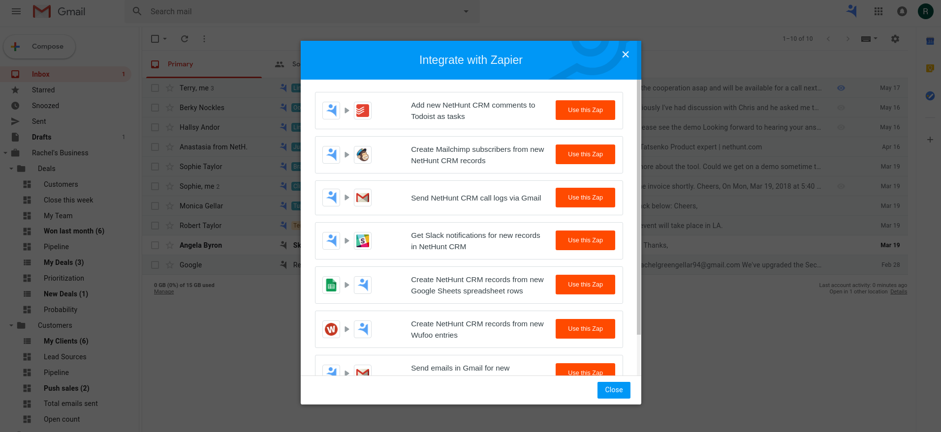 NetHunt CRM Zapier Zap Creation