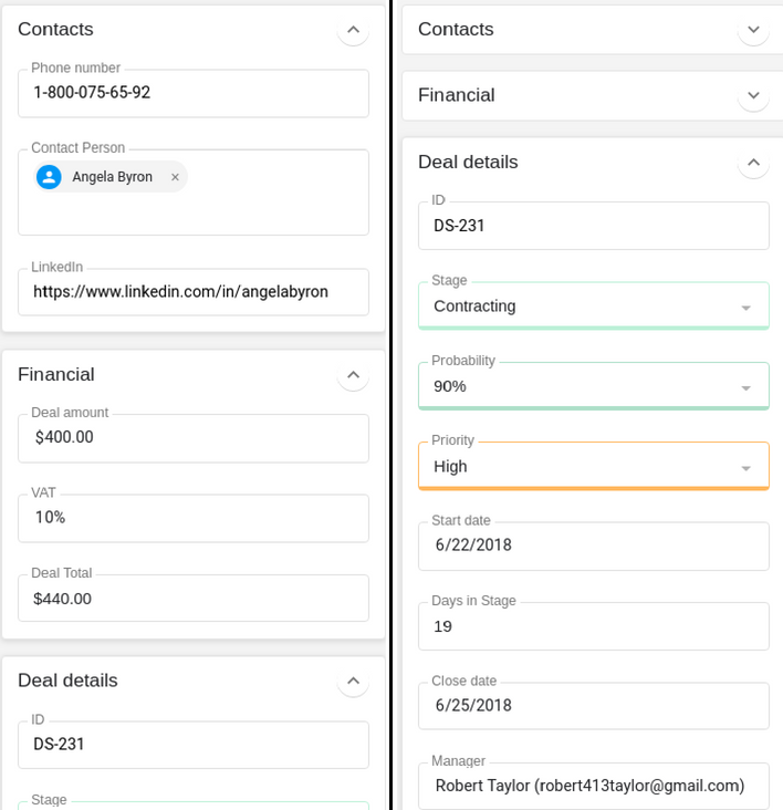 Organizing fields into groups in NetHunt CRM records