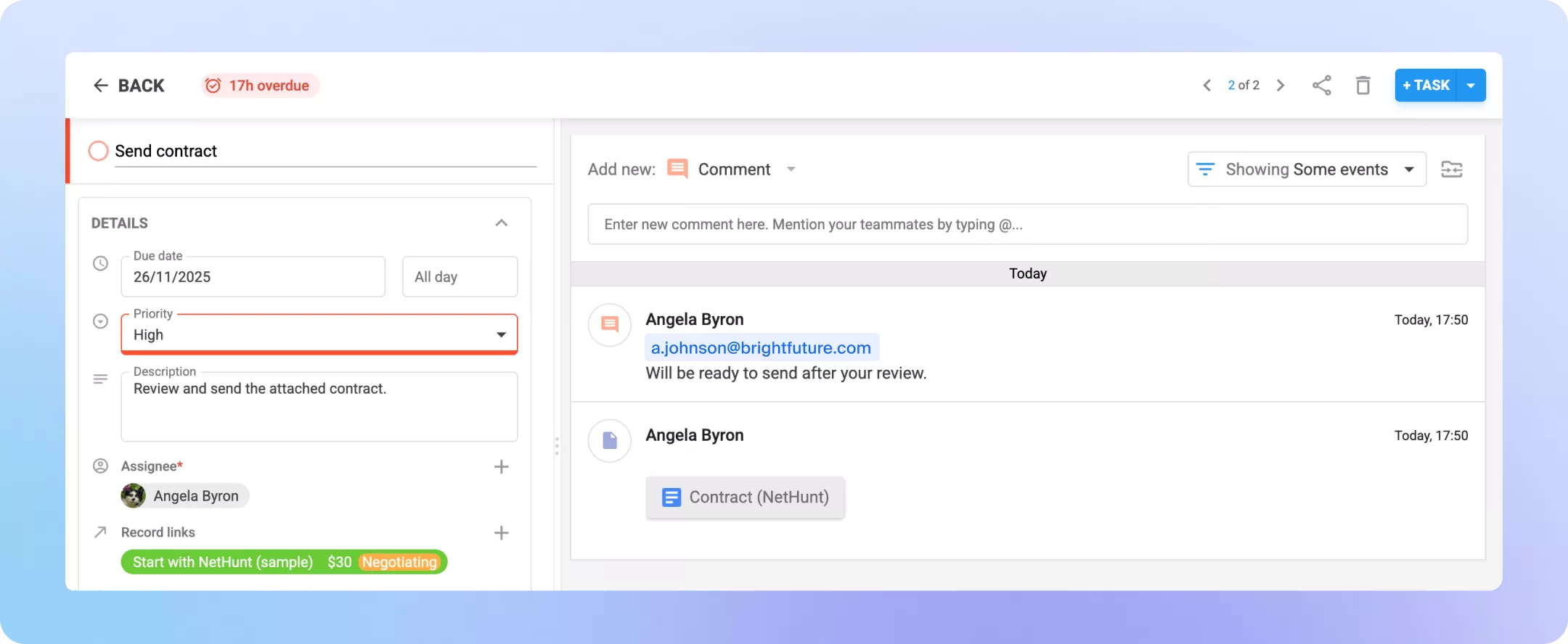 full page task with busy timeline
