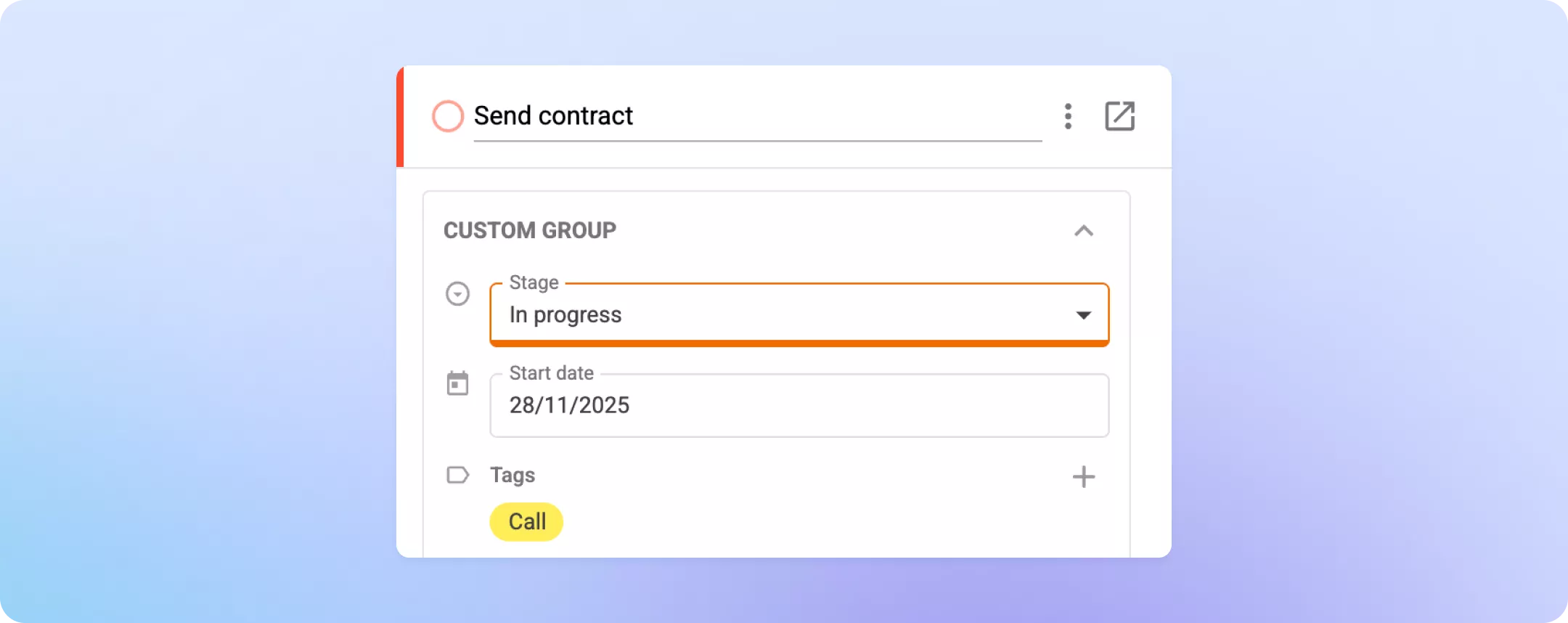 a saved Task with most custom fields listed below added