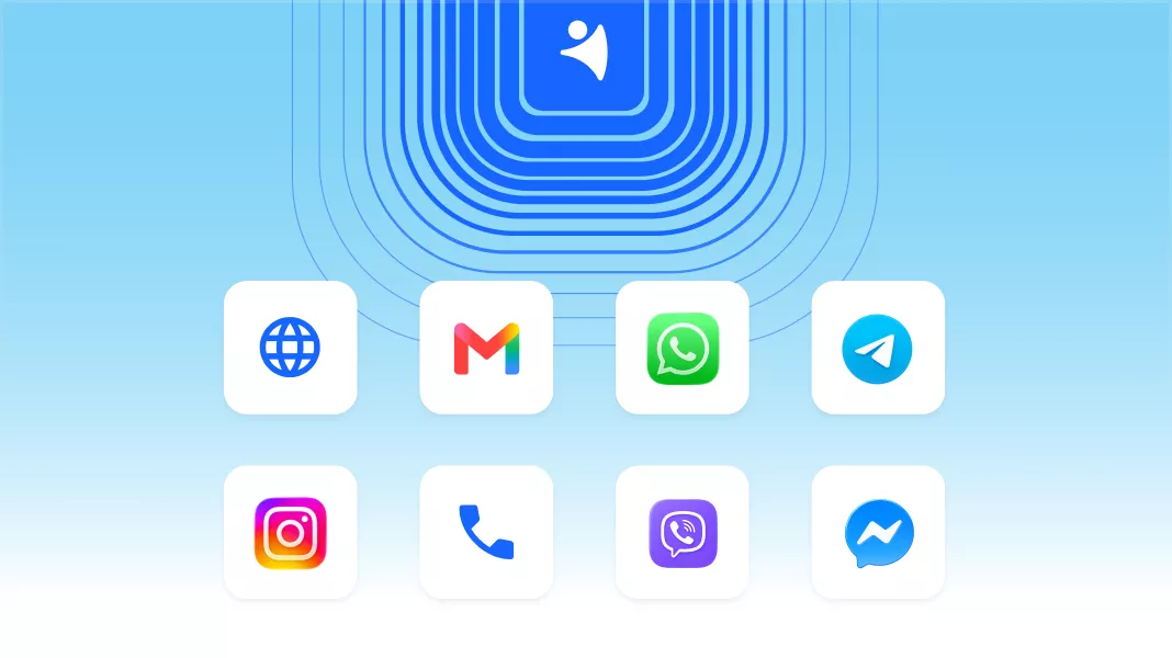 Travel CRM inbox connecting website, Gmail, WhatsApp, Instagram, Telegram, Viber and calls