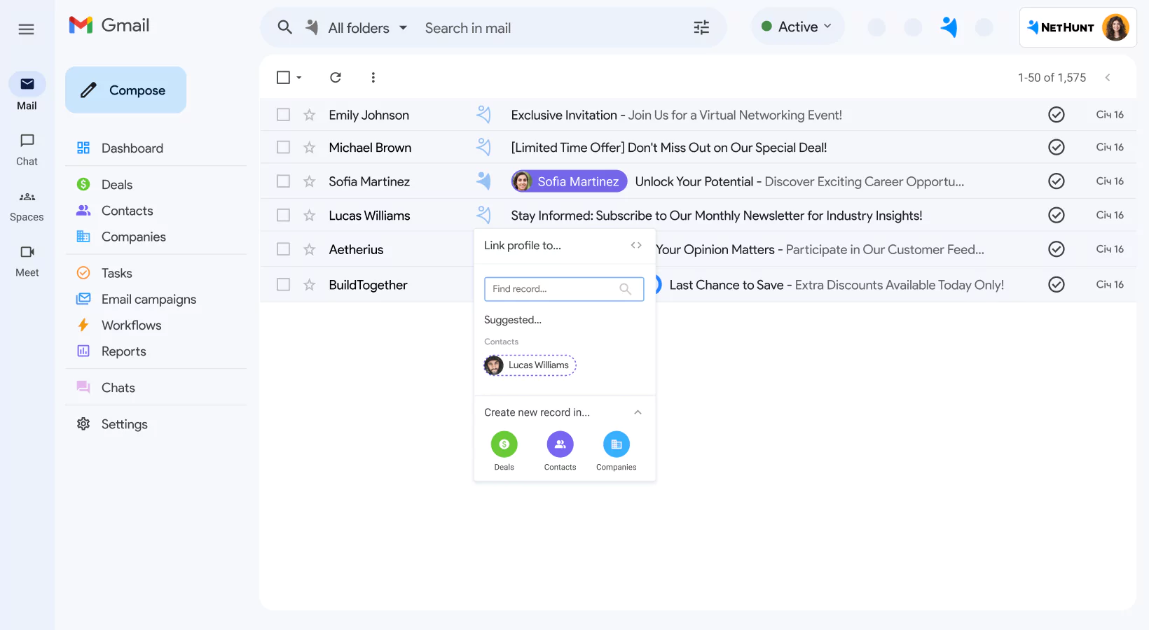NetHunt CRM integration with Google Contacts screen 2