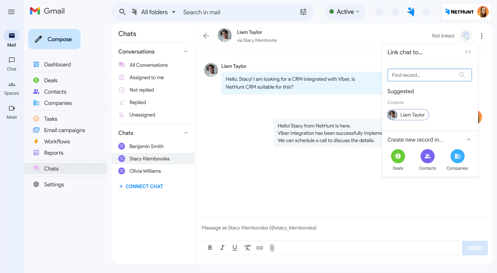 NetHunt CRM integration with Viber screen 3