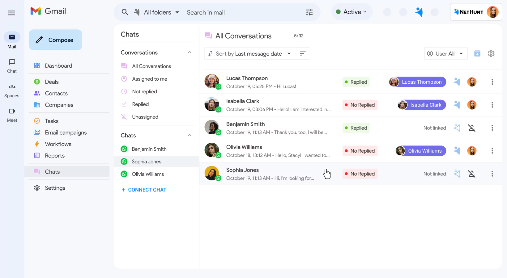NetHunt CRM integration with WhatsApp screen 4