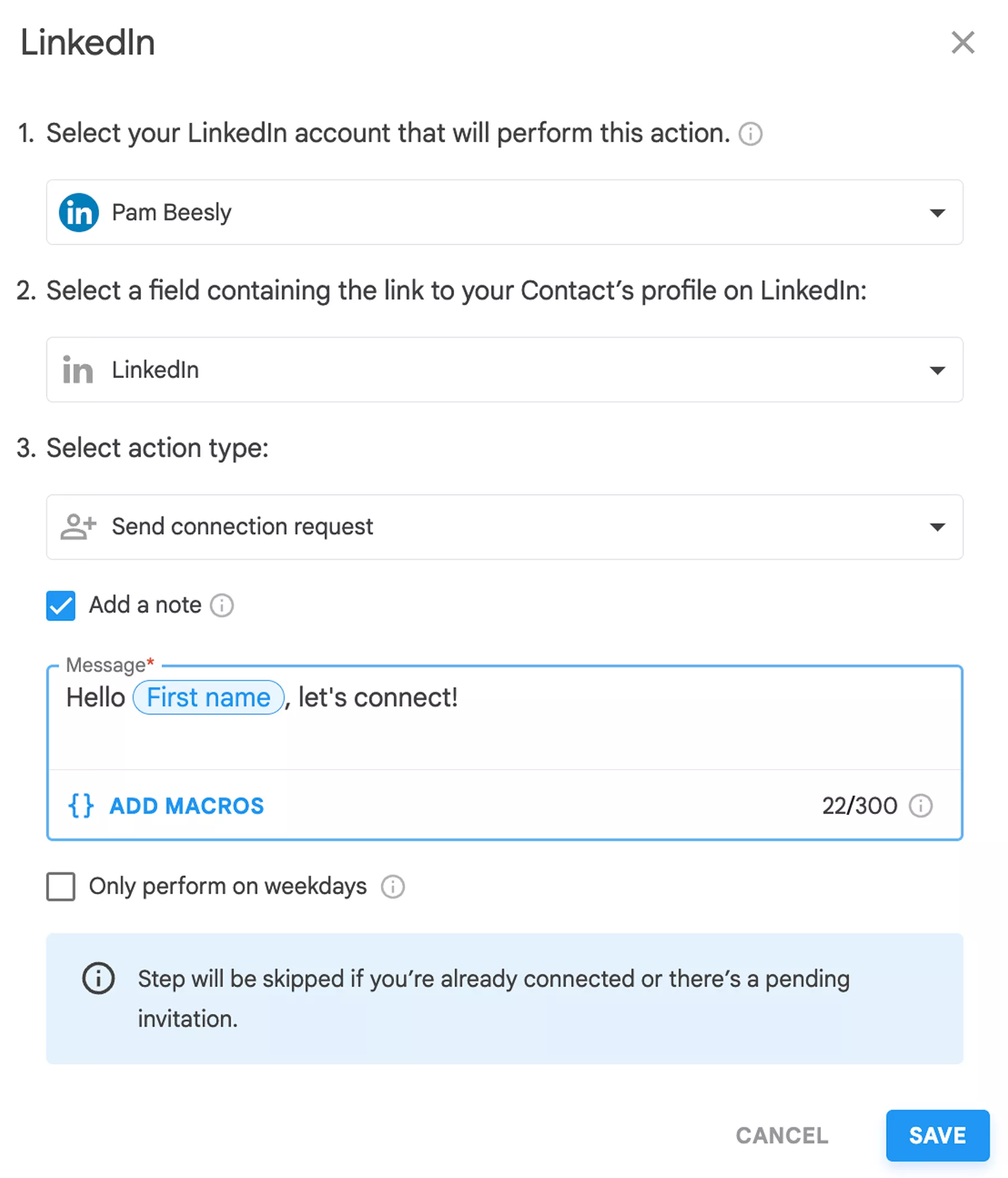 Sending a LinkedIn connection request