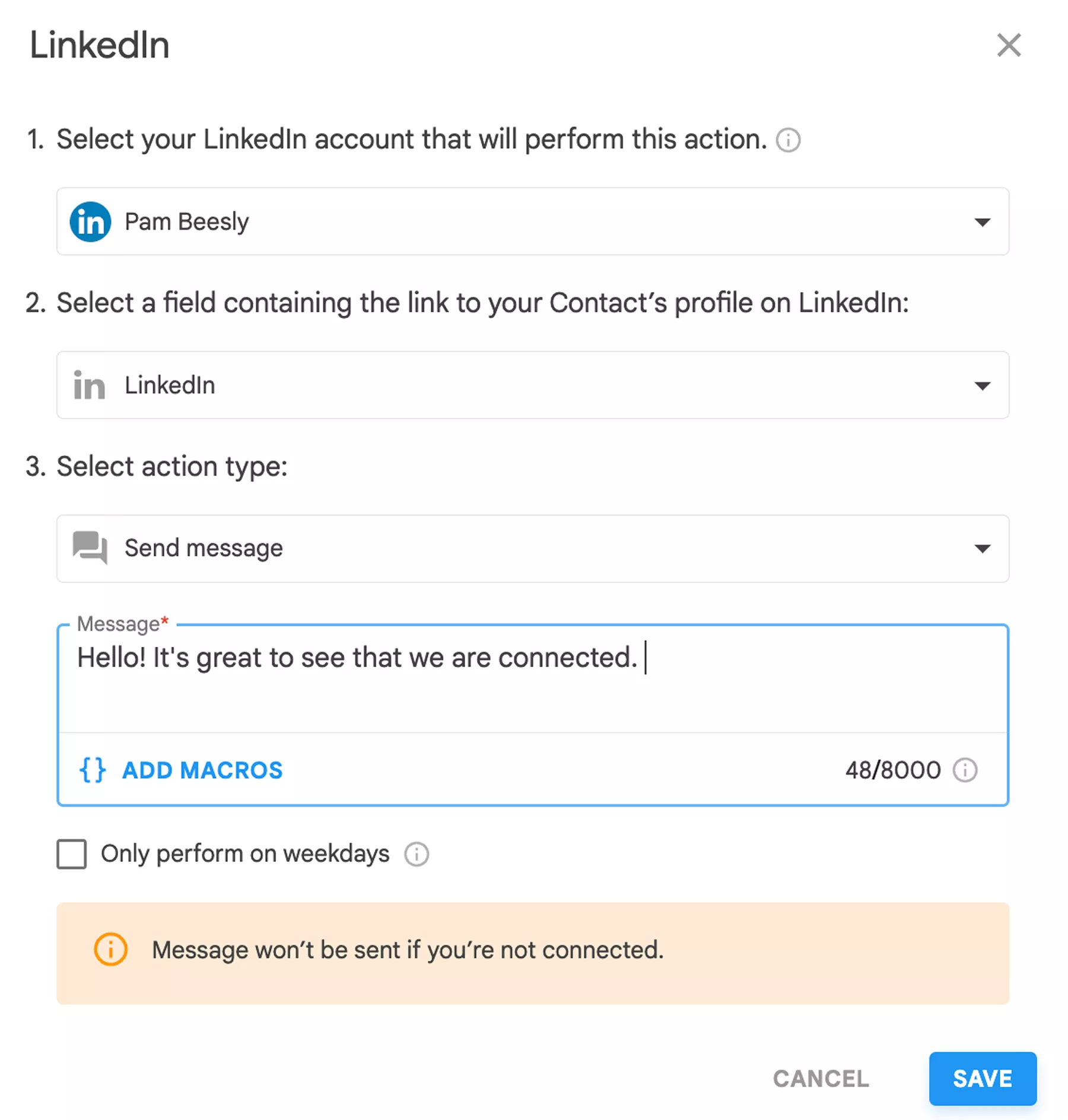 Sending a LinkedIn message