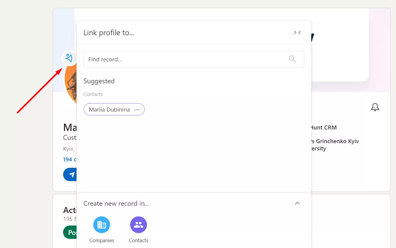 click the NetHunt icon next to the person's name
