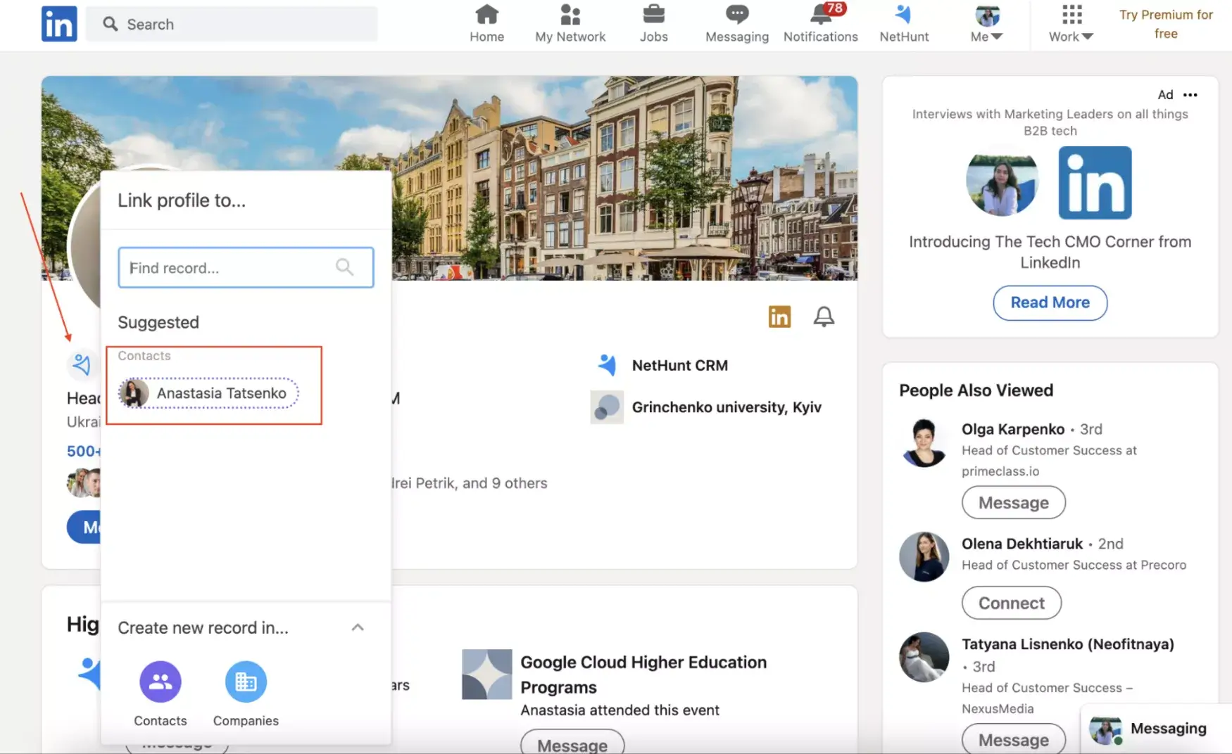 An automatically enriched lead profile