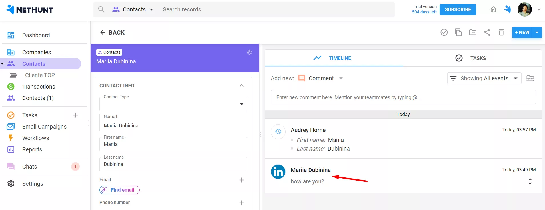 An automatically enriched lead profile