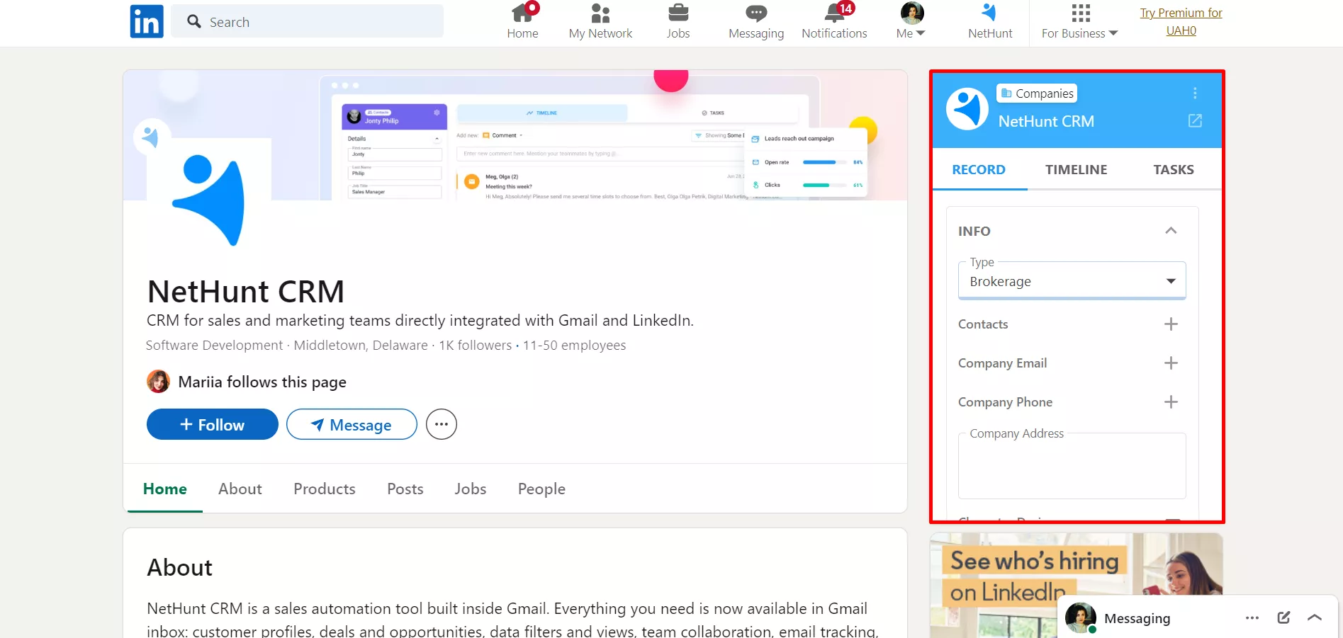 An automatically enriched lead profile